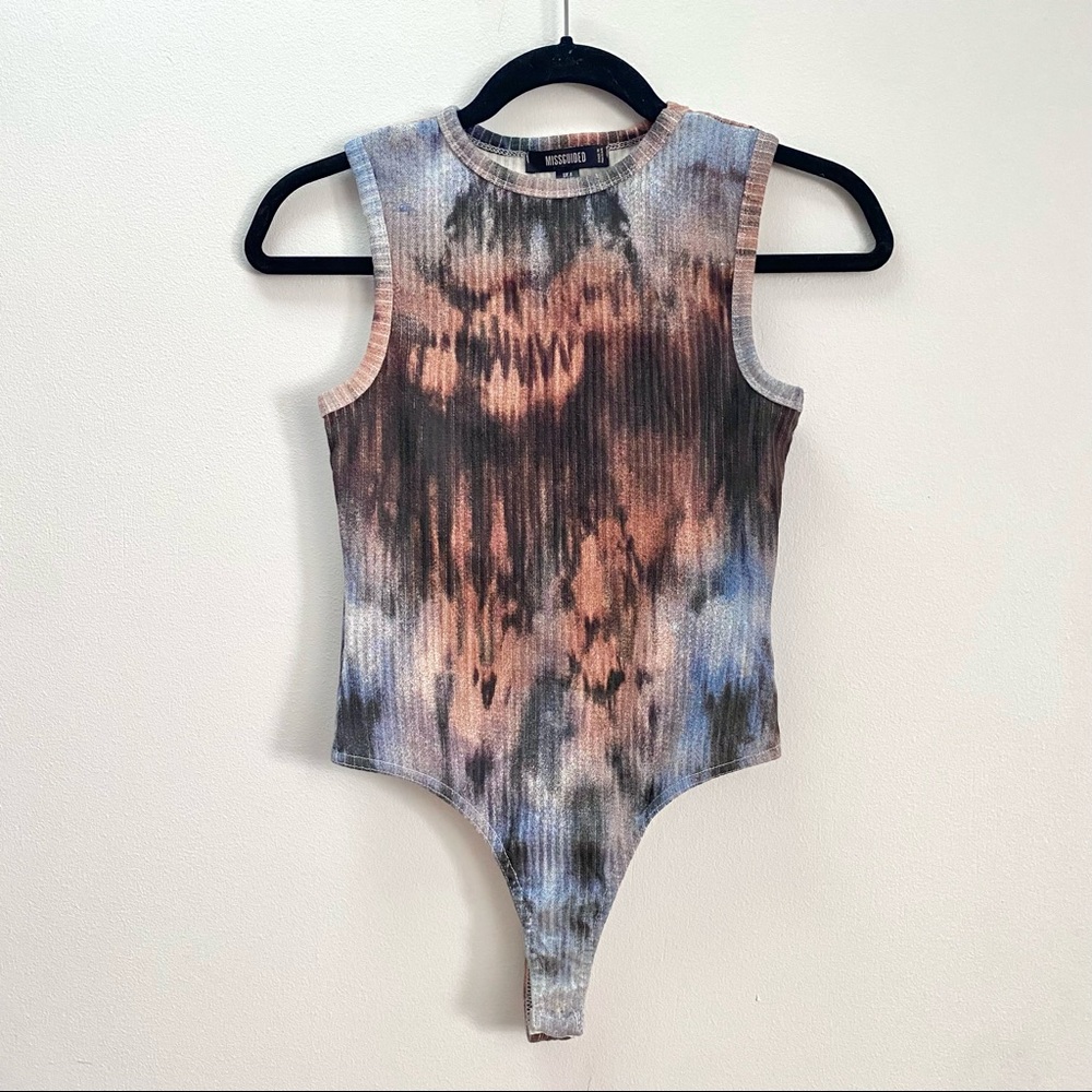 MISSGUIDED Space Dye Rib Knit Bodysuit Y2K Tie Dye Celestial Sleeveless